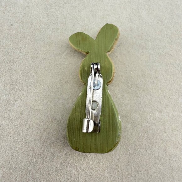Handcrafted Green Bunny Rabbit Brooch Pin With Polka Dot Ears & Decorative Accen - Picture 4 of 5